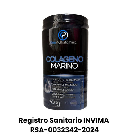 Colágeno Marino Hidrolizado de 700g. Con vitaminas C y D, calcio y magnesio. Registro INVIMA.