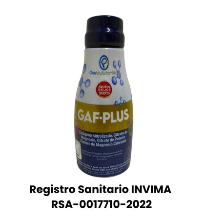 bebida gaf plus con colágeno hidrolizado, citrato de magnesio, citrato de potasio, cloruro de magnesio y curcuma