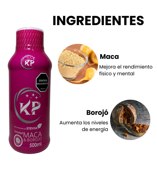 Ingredientes KP; maca, borojó. Registro Invima.