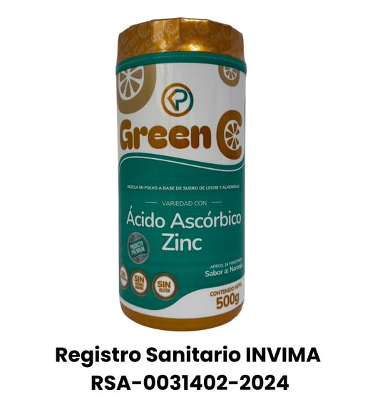 Presentación Green C; ácido ascórbico, zin, vitamina c, 500g