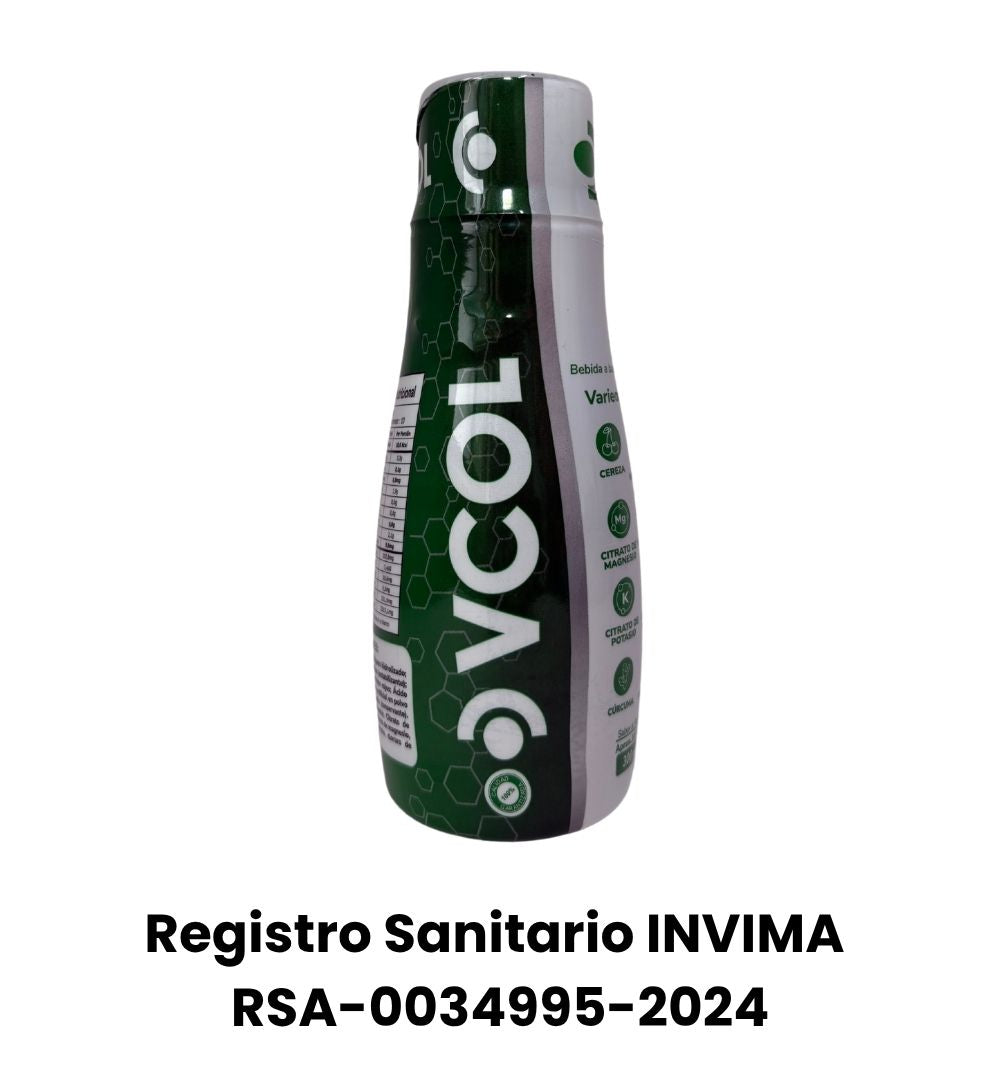 VCOL Bebida funcional con colágeno, cúrcuma, vitaminas y minerales. Ayuda al bienestar de huesos, articulaciones y sistema inmune. Con delicioso sabor cereza. Registro Invima.